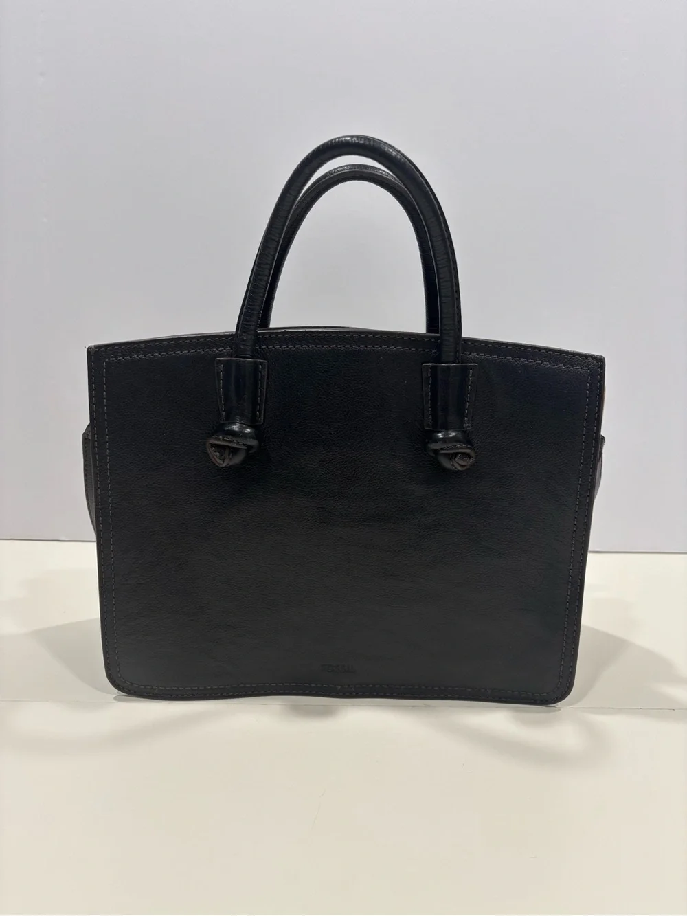 Fossil Black Leather Satchel with Dual Top Handles/shoulder strap